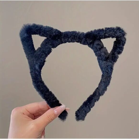 New! Adorable Fuzzy Cat Ear Headband Black - Picture 1 of 1